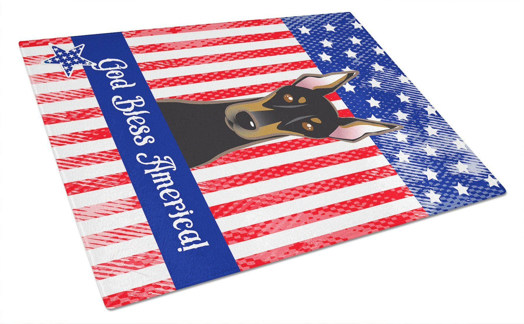 American Flag and Doberman Cutting Board Tempered Glass Kitchen Cutting Surface, Heat Resistant Chopping, Non-Slip Feet, Food Prep & Serving