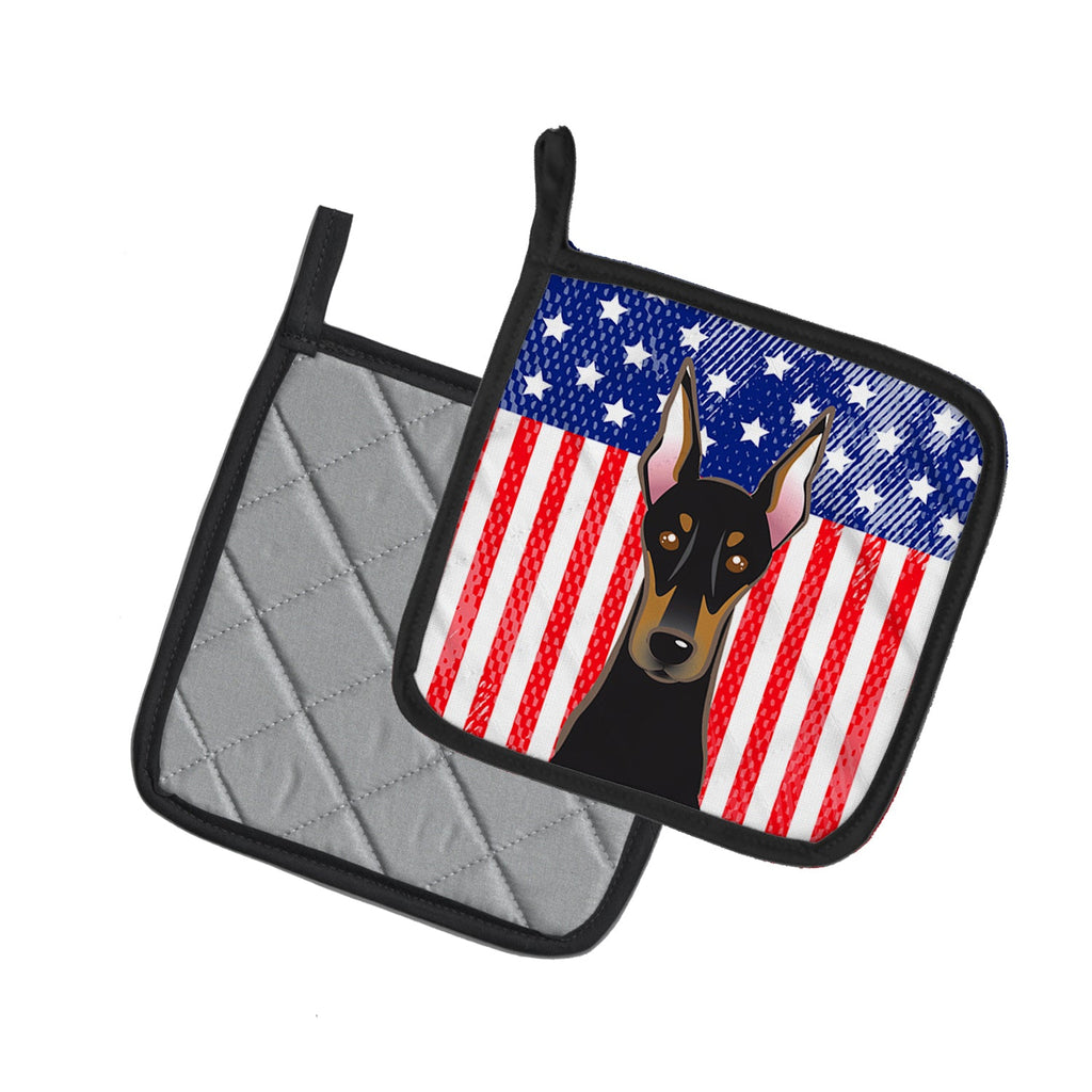 American Flag and Doberman Pot Holder Set of 2 Heat Resistant Quilted Hot Pads 7.5 x 7.5 Inch, Insulated Kitchen Trivets for Cooking & Baking