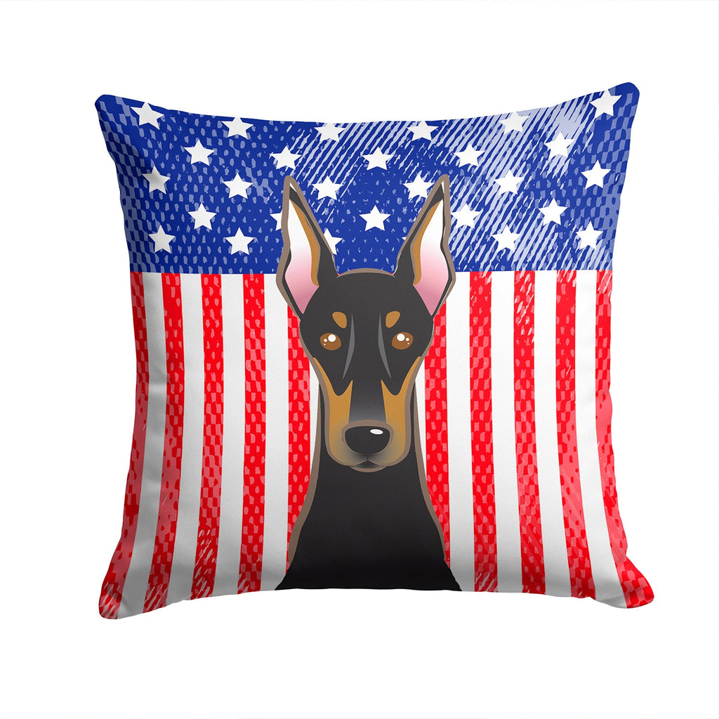 American Flag and Doberman Decorative Throw Pillow 14x14 Indoor Outdoor Accent Cushion, Fabric Cover with Insert for Sofa, Bed, Porch & Living Room