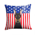 American Flag and Doberman Decorative Throw Pillow 14x14 Indoor Outdoor Accent Cushion, Fabric Cover with Insert for Sofa, Bed, Porch & Living Room