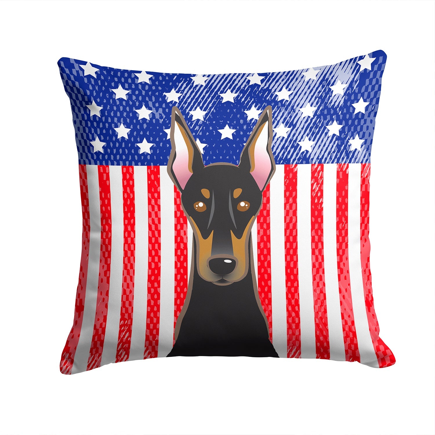 American Flag and Doberman Decorative Throw Pillow 14x14 Indoor Outdoor Accent Cushion, Fabric Cover with Insert for Sofa, Bed, Porch & Living Room
