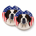 American Flag and Saint Bernard Set of 2 Cup Holder Car Coasters Absorbent Round Sandstone Coasters Gifts for Men or Women, 2.5, Multicolor