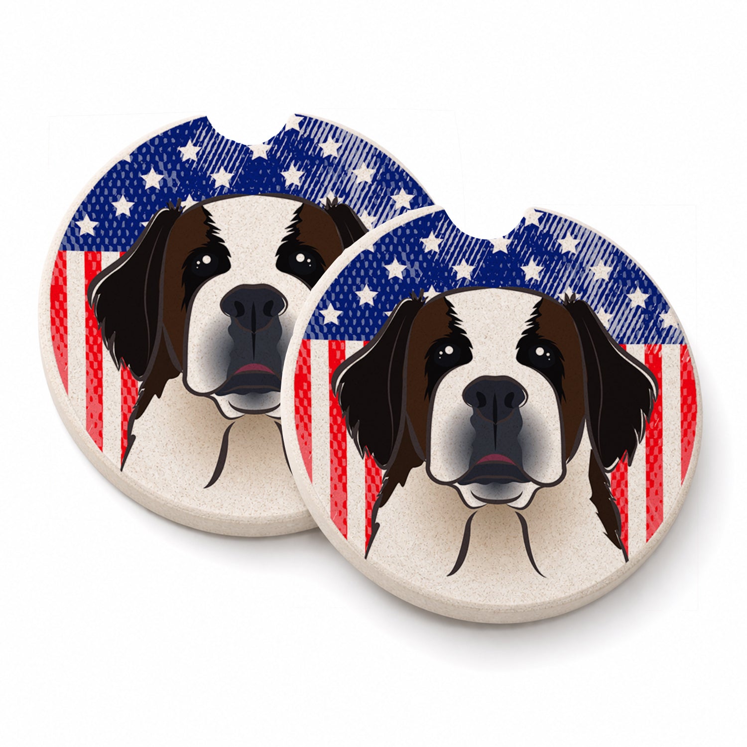 American Flag and Saint Bernard Set of 2 Cup Holder Car Coasters Absorbent Round Sandstone Coasters Gifts for Men or Women, 2.5, Multicolor