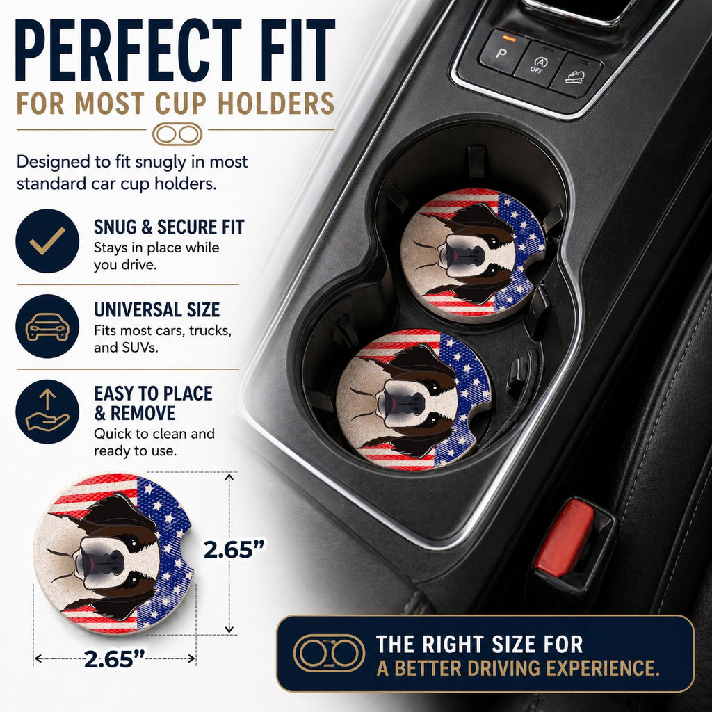 American Flag and Saint Bernard Set of 2 Cup Holder Car Coasters Absorbent Round Sandstone Coasters Gifts for Men or Women, 2.5, Multicolor
