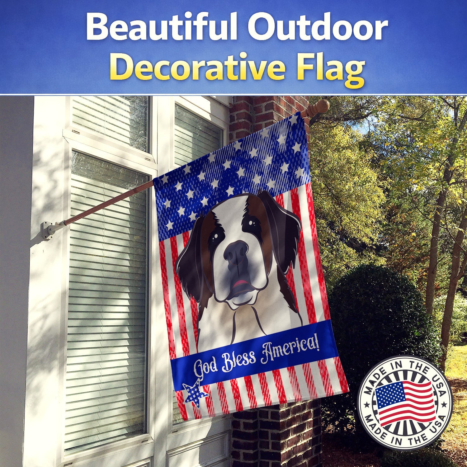 American Flag and Saint Bernard House Flag 28x40 Porch Sleeve Pole Decorative Outside Yard Banner Artwork Wall Hanging, Polyester
