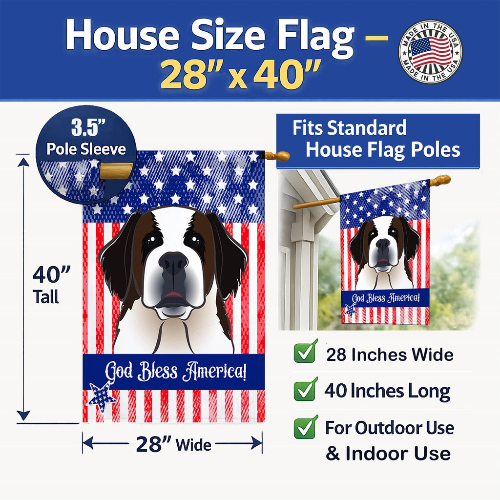 American Flag and Saint Bernard House Flag 28x40 Porch Sleeve Pole Decorative Outside Yard Banner Artwork Wall Hanging, Polyester