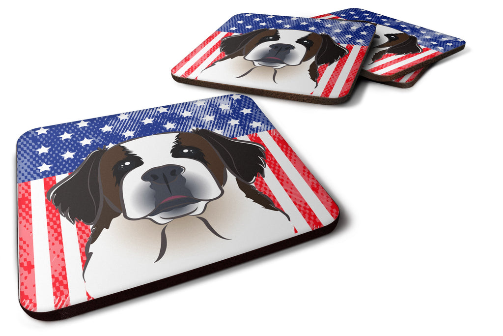 American Flag and Saint Bernard Foam Coasters Set of 4 Cup Coasters for Indoor Outdoor, Tabletop Protection, Anti Slip, Mouse pad Material