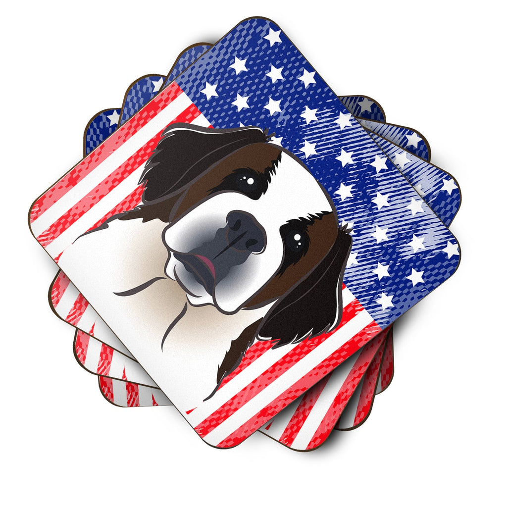 American Flag and Saint Bernard Foam Coasters Set of 4 Cup Coasters for Indoor Outdoor, Tabletop Protection, Anti Slip, Mouse pad Material