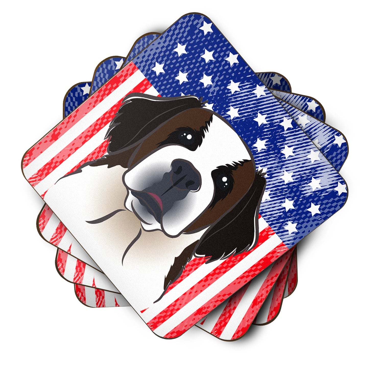 American Flag and Saint Bernard Foam Coasters Set of 4 Cup Coasters for Indoor Outdoor, Tabletop Protection, Anti Slip, Mouse pad Material