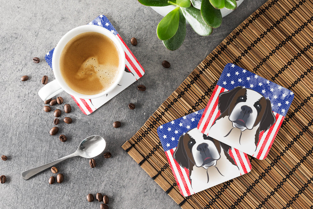 American Flag and Saint Bernard Foam Coasters Set of 4 Cup Coasters for Indoor Outdoor, Tabletop Protection, Anti Slip, Mouse pad Material