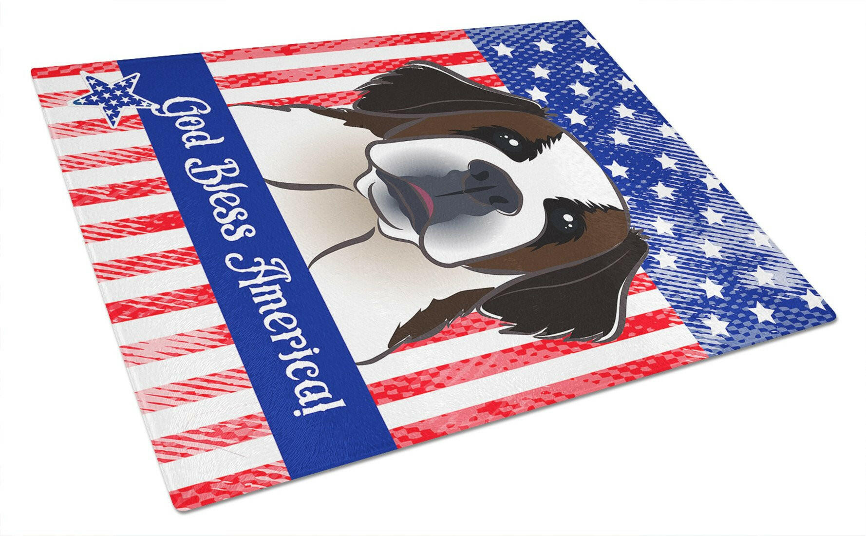 American Flag and Saint Bernard Cutting Board Tempered Glass Kitchen Cutting Surface, Heat Resistant Chopping, Non-Slip Feet, Food Prep & Serving