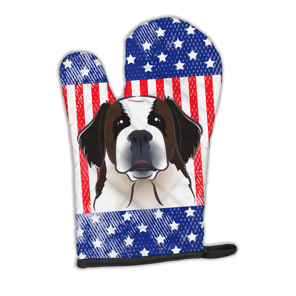 American Flag and Saint Bernard Oven Mitt Heat Resistant Thick Oven Mitt for Hot Pans and Oven, Kitchen Mitt Protect Hands, Cooking Baking Glove