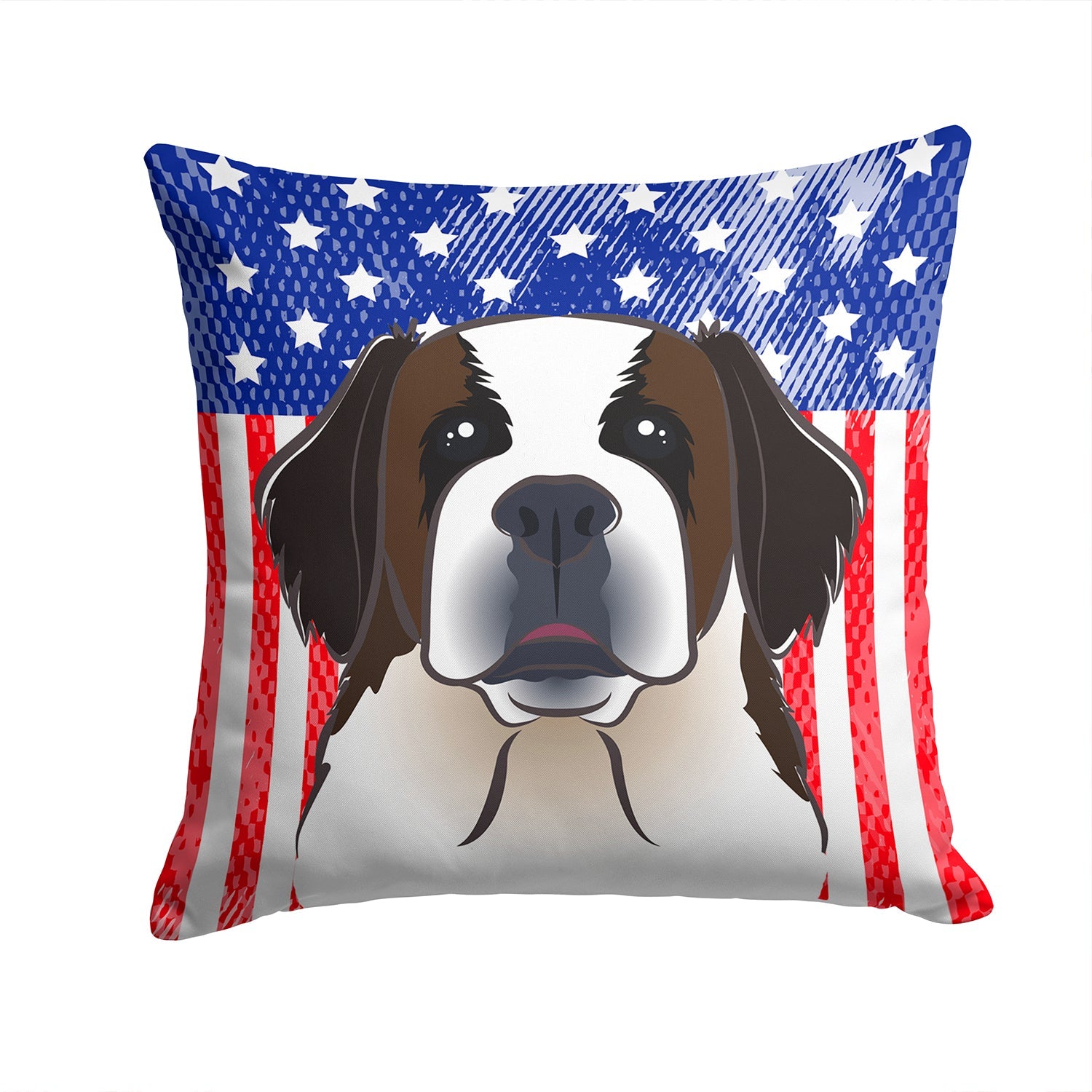American Flag and Saint Bernard Decorative Throw Pillow 14x14 Indoor Outdoor Accent Cushion, Fabric Cover with Insert for Sofa, Bed, Porch & Living Room