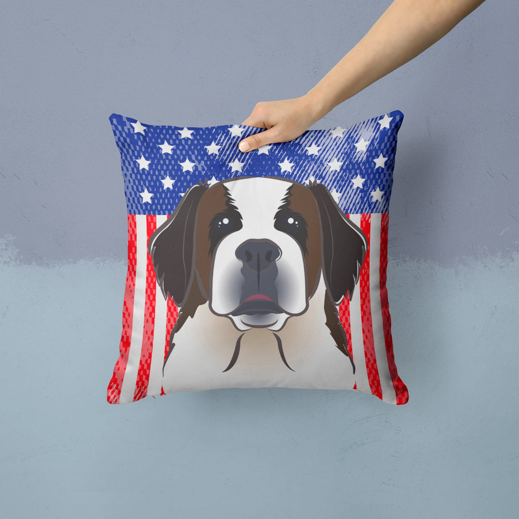 American Flag and Saint Bernard Decorative Throw Pillow 14x14 Indoor Outdoor Accent Cushion, Fabric Cover with Insert for Sofa, Bed, Porch & Living Room