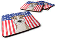 American Flag and Wire Haired Fox Terrier Foam Coasters Set of 4 Cup Coasters for Indoor Outdoor, Tabletop Protection, Anti Slip, Mouse pad Material