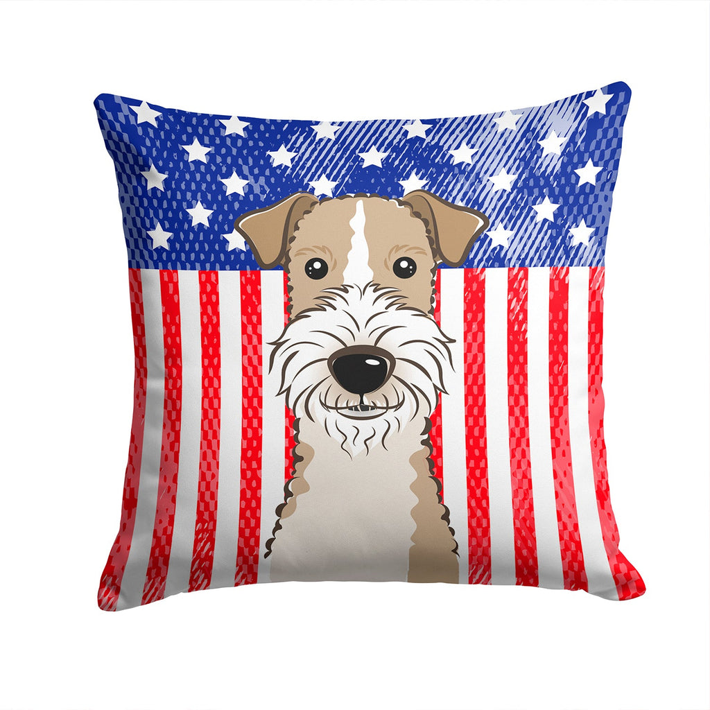 American Flag and Wire Haired Fox Terrier Decorative Throw Pillow 14x14 Indoor Outdoor Accent Cushion, Fabric Cover with Insert for Sofa, Bed, Porch & Living Room