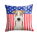 American Flag and Wire Haired Fox Terrier Decorative Throw Pillow 14x14 Indoor Outdoor Accent Cushion, Fabric Cover with Insert for Sofa, Bed, Porch & Living Room