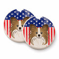 American Flag and Papillon Set of 2 Cup Holder Car Coasters Absorbent Round Sandstone Coasters Gifts for Men or Women, 2.5, Multicolor