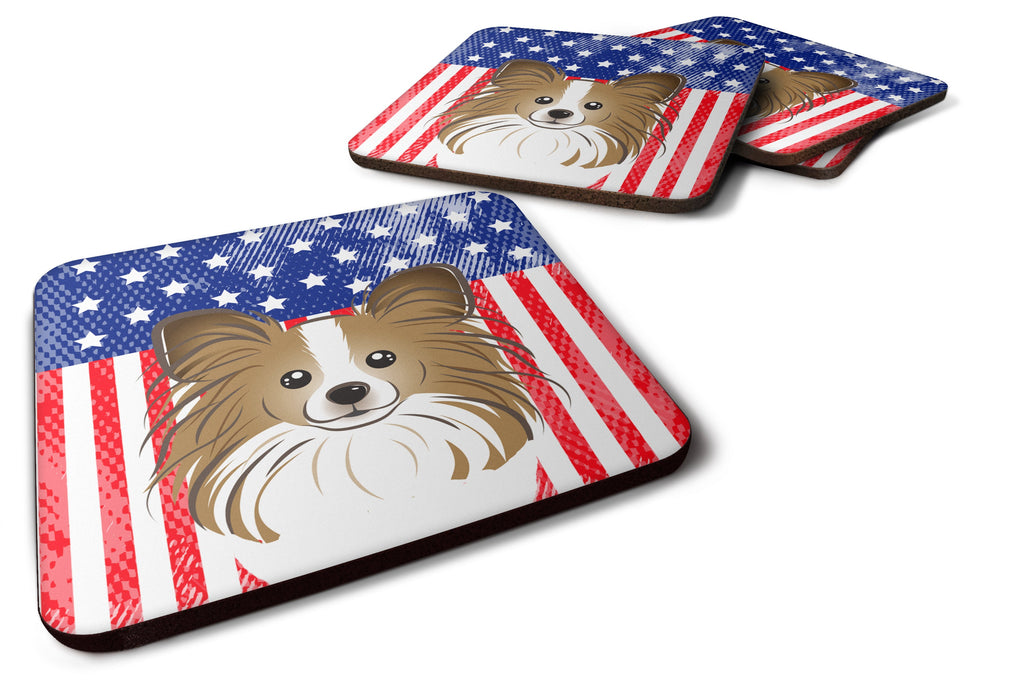 American Flag and Papillon Foam Coasters Set of 4 Cup Coasters for Indoor Outdoor, Tabletop Protection, Anti Slip, Mouse pad Material