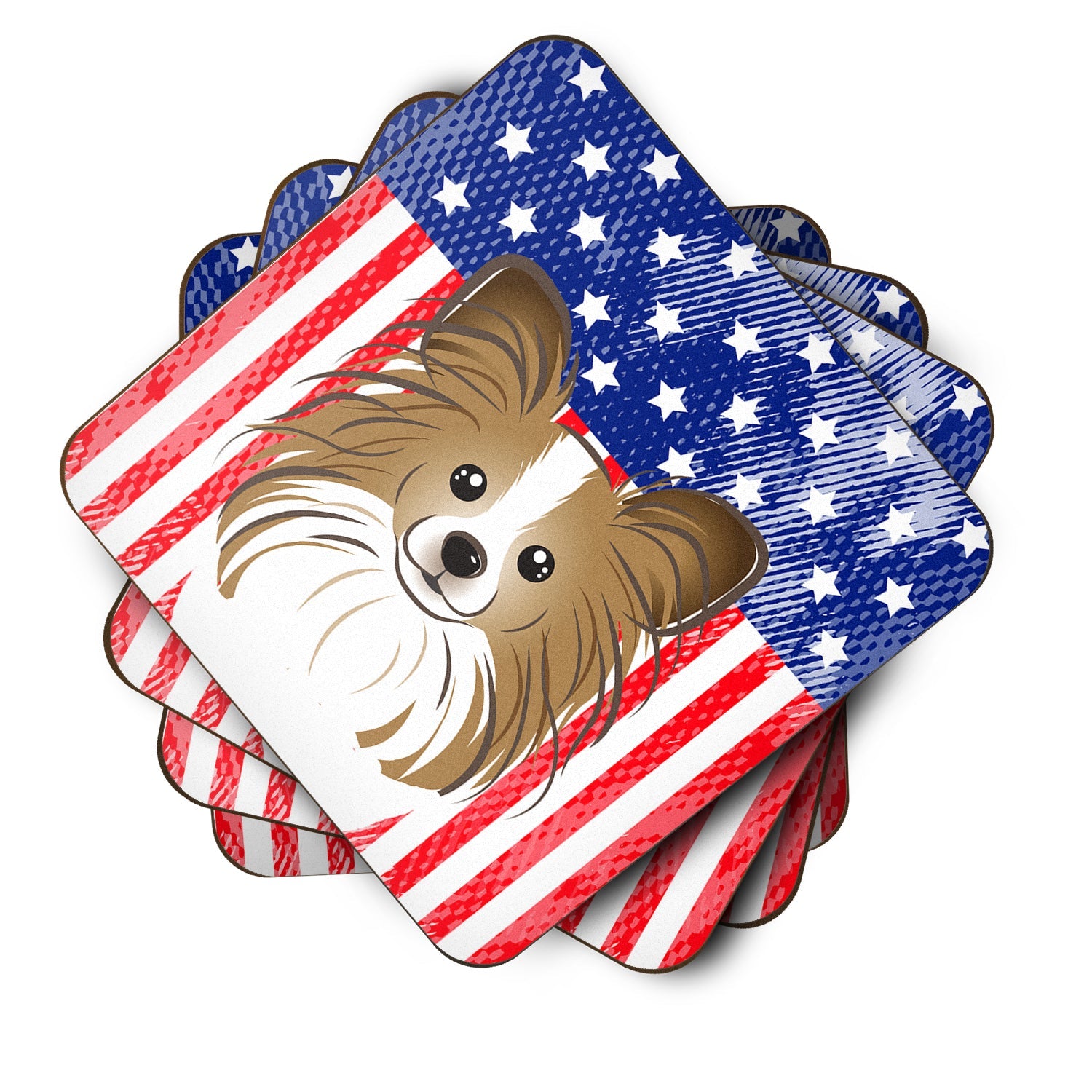 American Flag and Papillon Foam Coasters Set of 4 Cup Coasters for Indoor Outdoor, Tabletop Protection, Anti Slip, Mouse pad Material