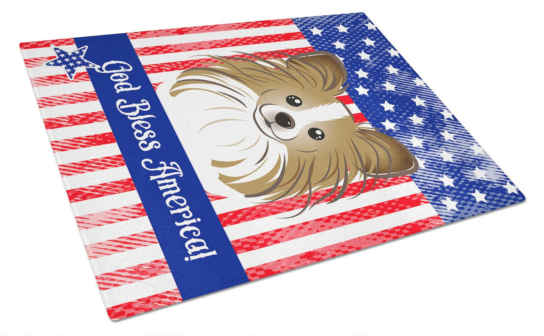 American Flag and Papillon Cutting Board Tempered Glass Kitchen Cutting Surface, Heat Resistant Chopping, Non-Slip Feet, Food Prep & Serving