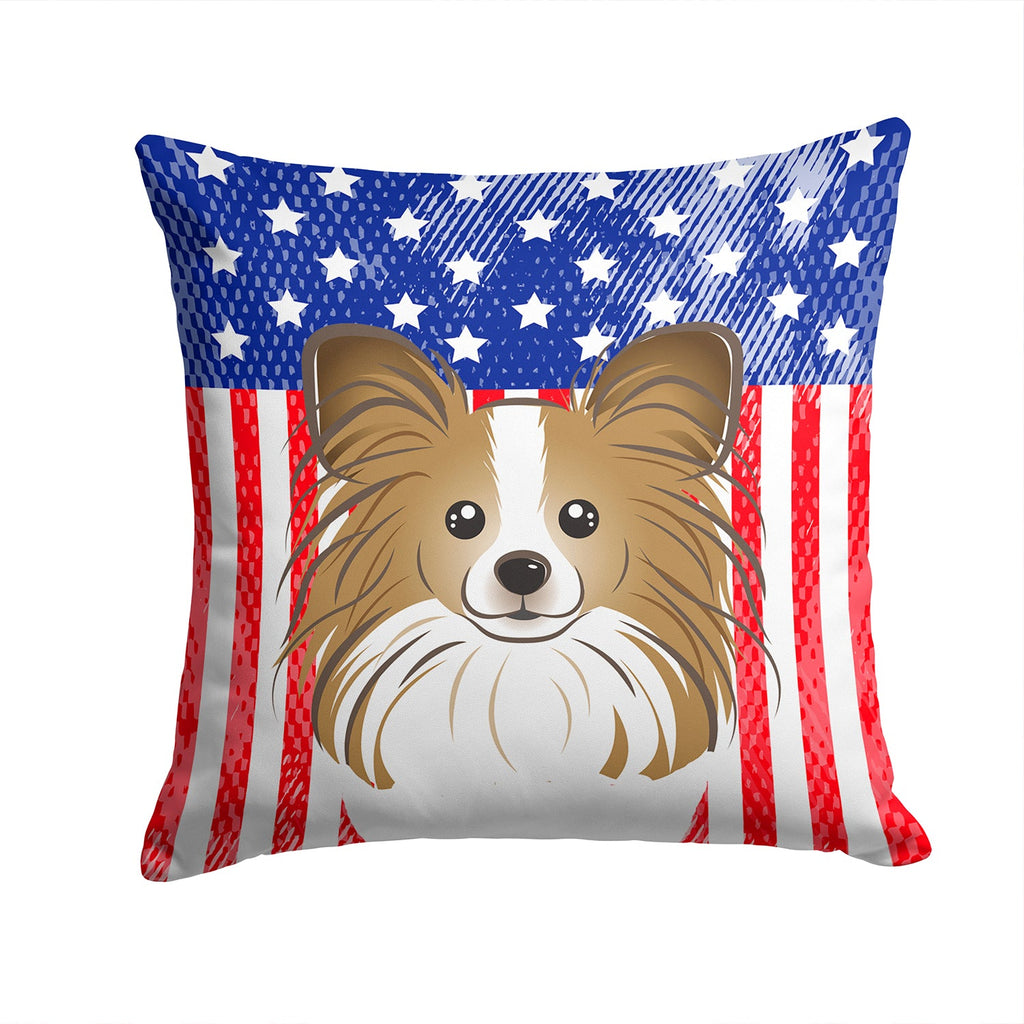 American Flag and Papillon Decorative Throw Pillow 14x14 Indoor Outdoor Accent Cushion, Fabric Cover with Insert for Sofa, Bed, Porch & Living Room
