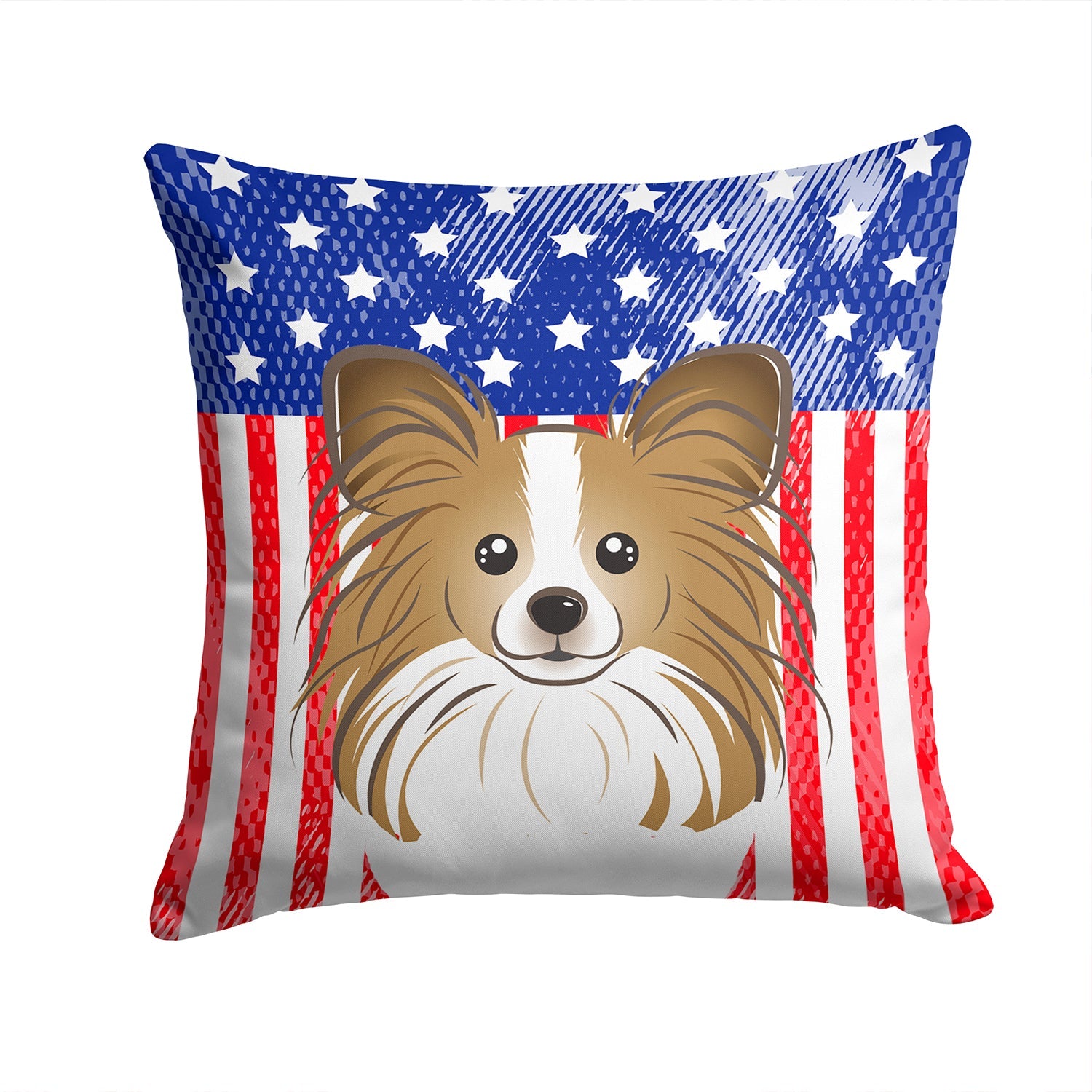 American Flag and Papillon Decorative Throw Pillow 14x14 Indoor Outdoor Accent Cushion, Fabric Cover with Insert for Sofa, Bed, Porch & Living Room