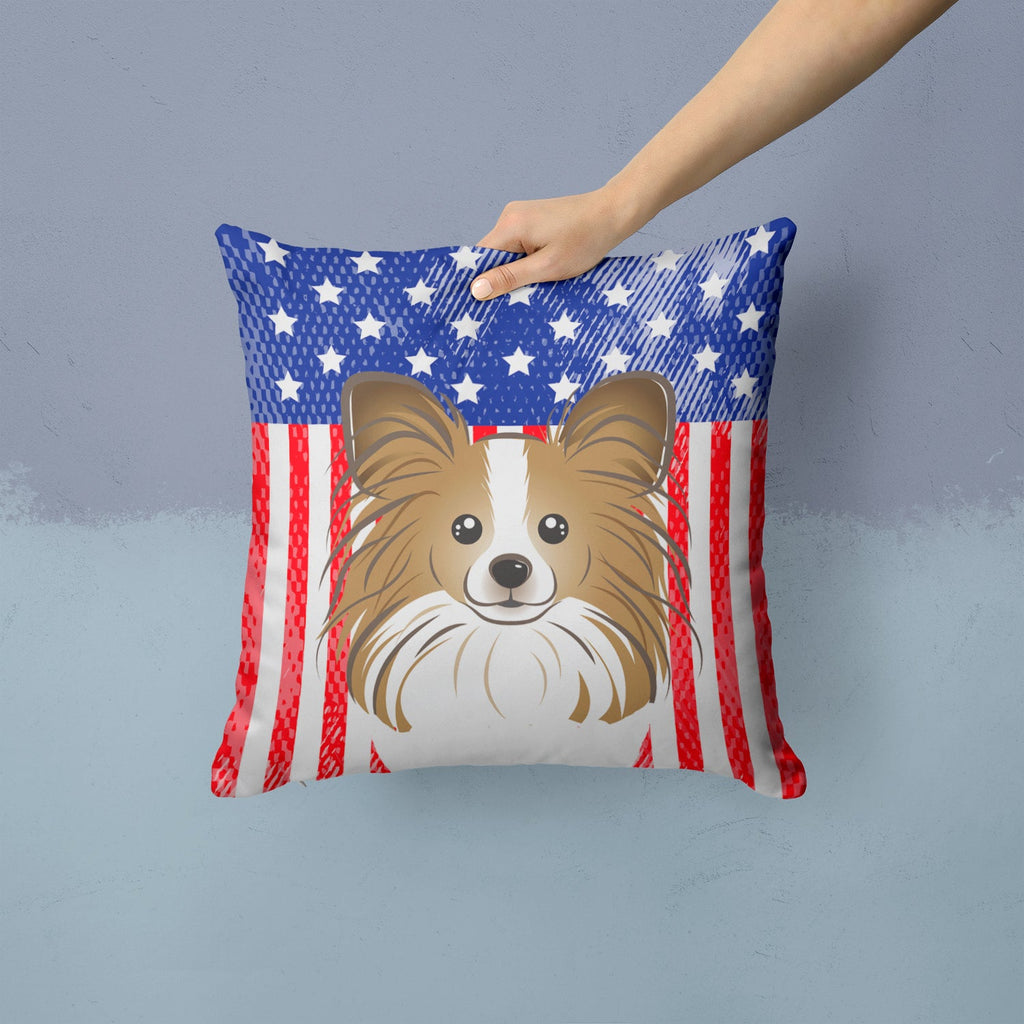 American Flag and Papillon Decorative Throw Pillow 14x14 Indoor Outdoor Accent Cushion, Fabric Cover with Insert for Sofa, Bed, Porch & Living Room