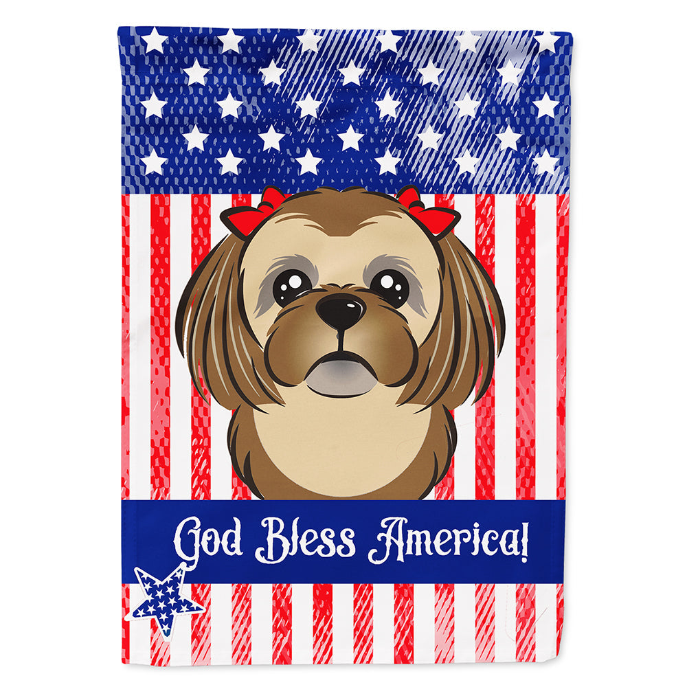 American Flag and Chocolate Brown Shih Tzu House Flag 28x40 Porch Sleeve Pole Decorative Outside Yard Banner Artwork Wall Hanging, Polyester