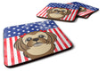 American Flag and Chocolate Brown Shih Tzu Foam Coasters Set of 4 Cup Coasters for Indoor Outdoor, Tabletop Protection, Anti Slip, Mouse pad Material