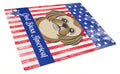 American Flag and Chocolate Brown Shih Tzu Cutting Board Tempered Glass Kitchen Cutting Surface, Heat Resistant Chopping, Non-Slip Feet, Food Prep & Serving