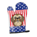American Flag and Chocolate Brown Shih Tzu Oven Mitt Heat Resistant Thick Oven Mitt for Hot Pans and Oven, Kitchen Mitt Protect Hands, Cooking Baking Glove