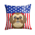 American Flag and Chocolate Brown Shih Tzu Decorative Throw Pillow 14x14 Indoor Outdoor Accent Cushion, Fabric Cover with Insert for Sofa, Bed, Porch & Living Room