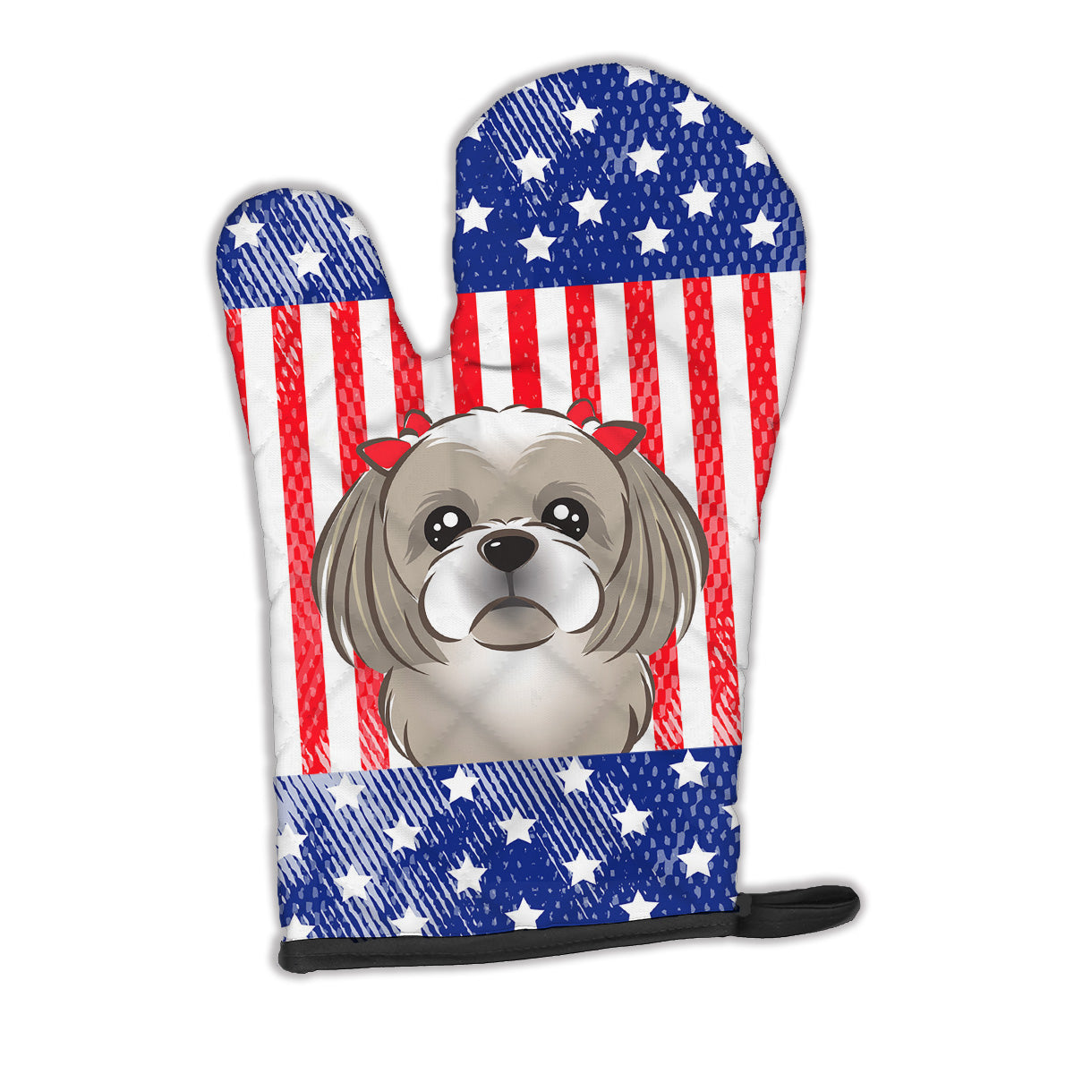 American Flag and Gray Silver Shih Tzu Oven Mitt Heat Resistant Thick Oven Mitt for Hot Pans and Oven, Kitchen Mitt Protect Hands, Cooking Baking Glove