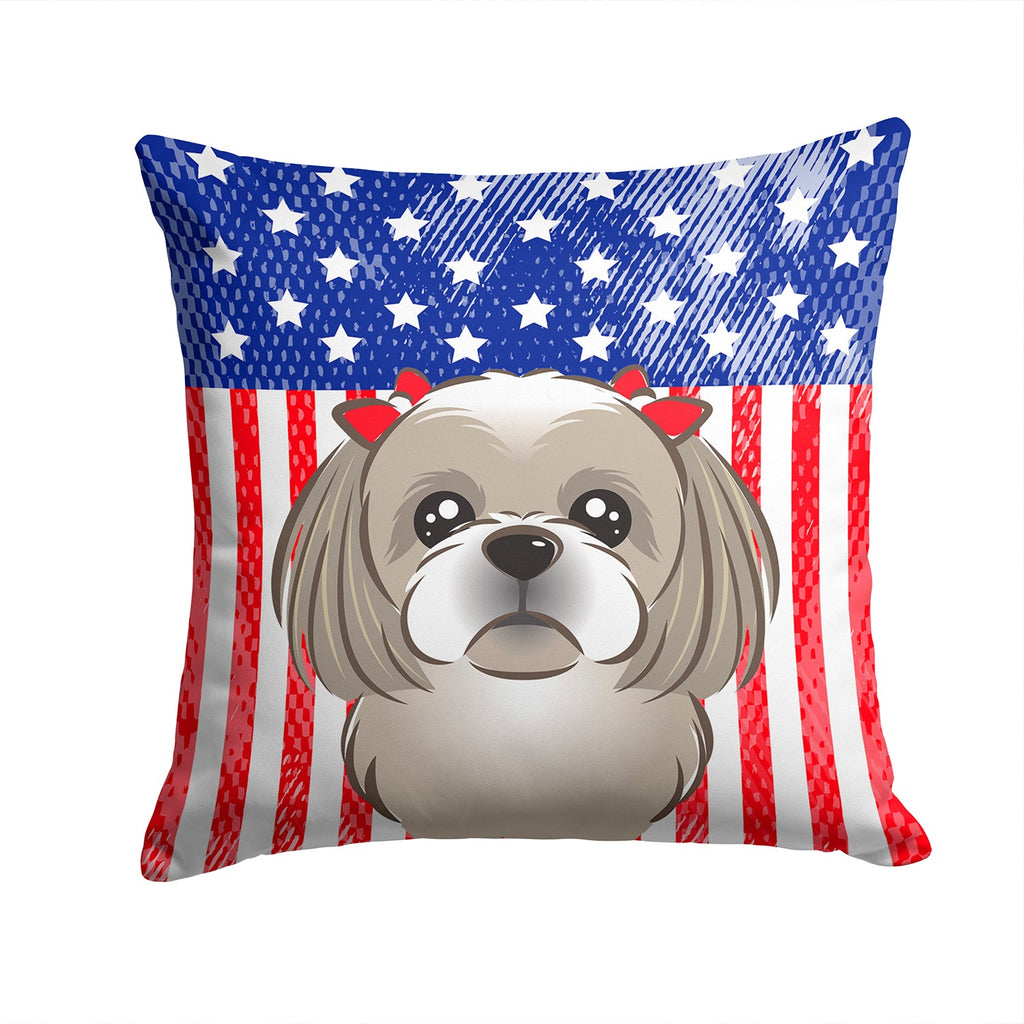 American Flag and Gray Silver Shih Tzu Decorative Throw Pillow 14x14 Indoor Outdoor Accent Cushion, Fabric Cover with Insert for Sofa, Bed, Porch & Living Room