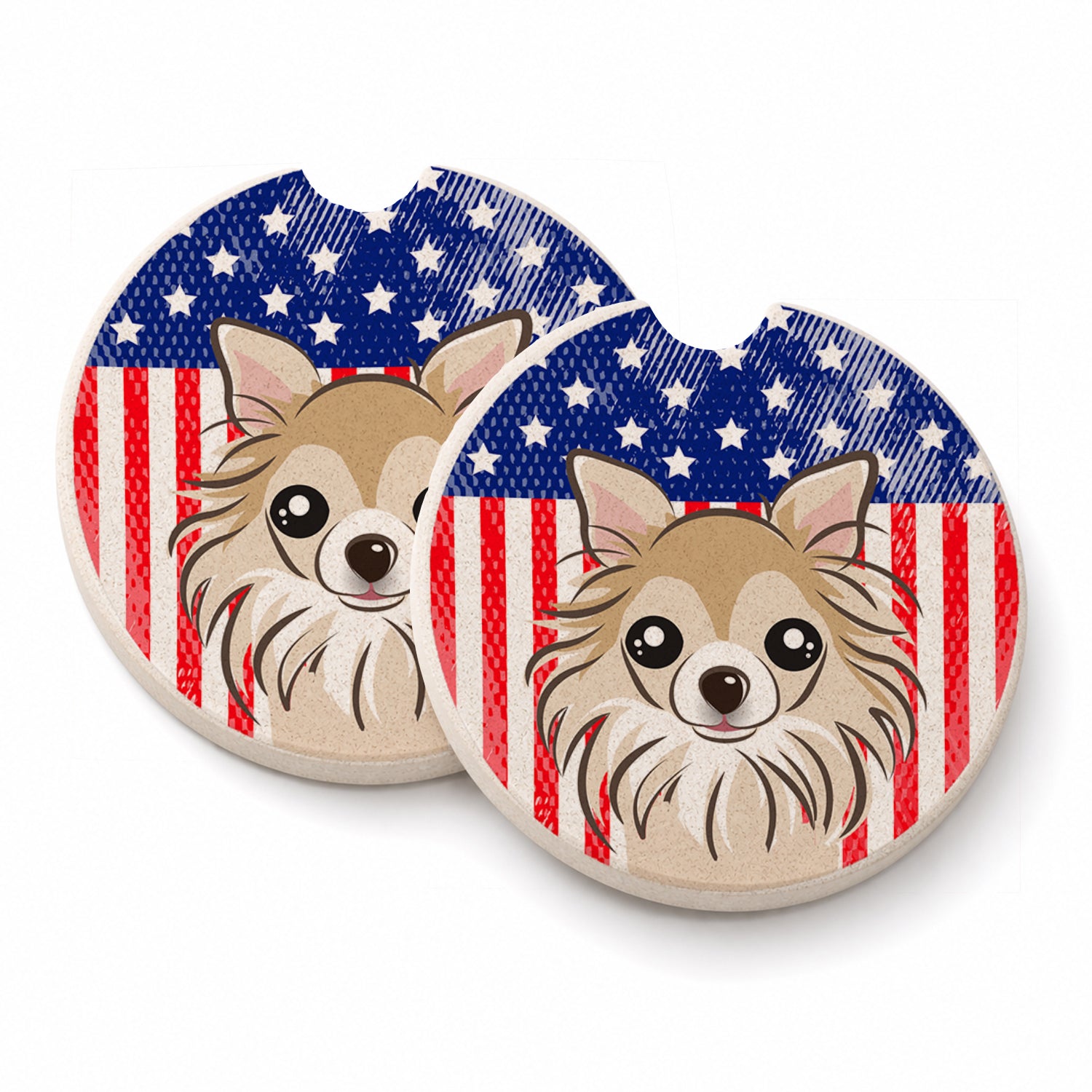 American Flag and Chihuahua Set of 2 Cup Holder Car Coasters Absorbent Round Sandstone Coasters Gifts for Men or Women, 2.5, Multicolor