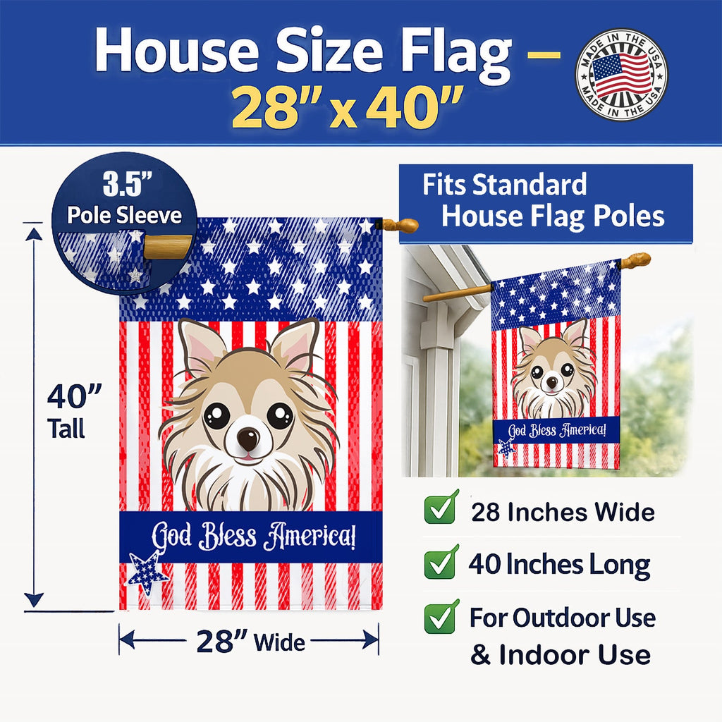 American Flag and Chihuahua House Flag 28x40 Porch Sleeve Pole Decorative Outside Yard Banner Artwork Wall Hanging, Polyester