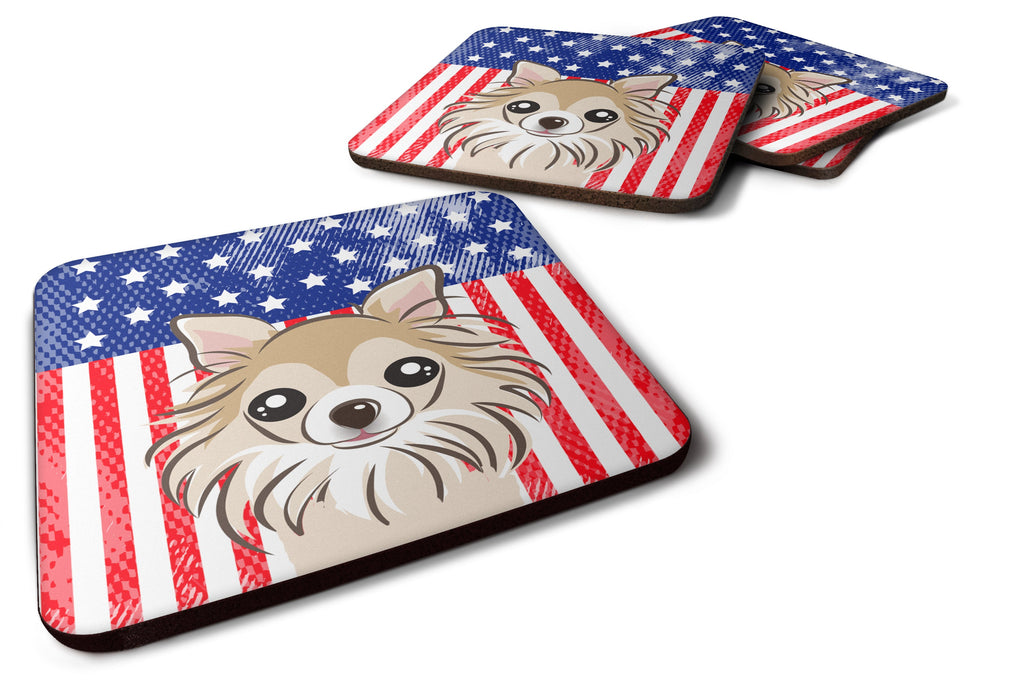 American Flag and Chihuahua Foam Coasters Set of 4 Cup Coasters for Indoor Outdoor, Tabletop Protection, Anti Slip, Mouse pad Material