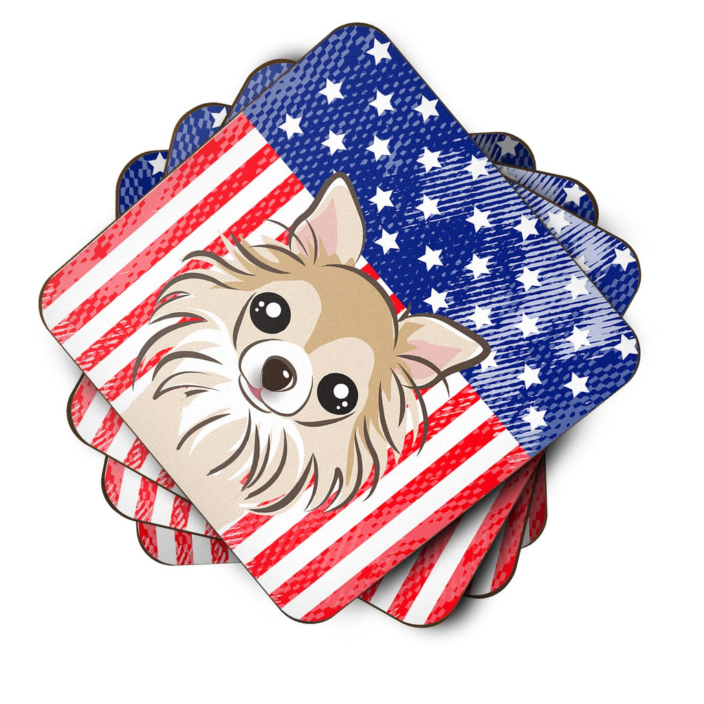 American Flag and Chihuahua Foam Coasters Set of 4 Cup Coasters for Indoor Outdoor, Tabletop Protection, Anti Slip, Mouse pad Material