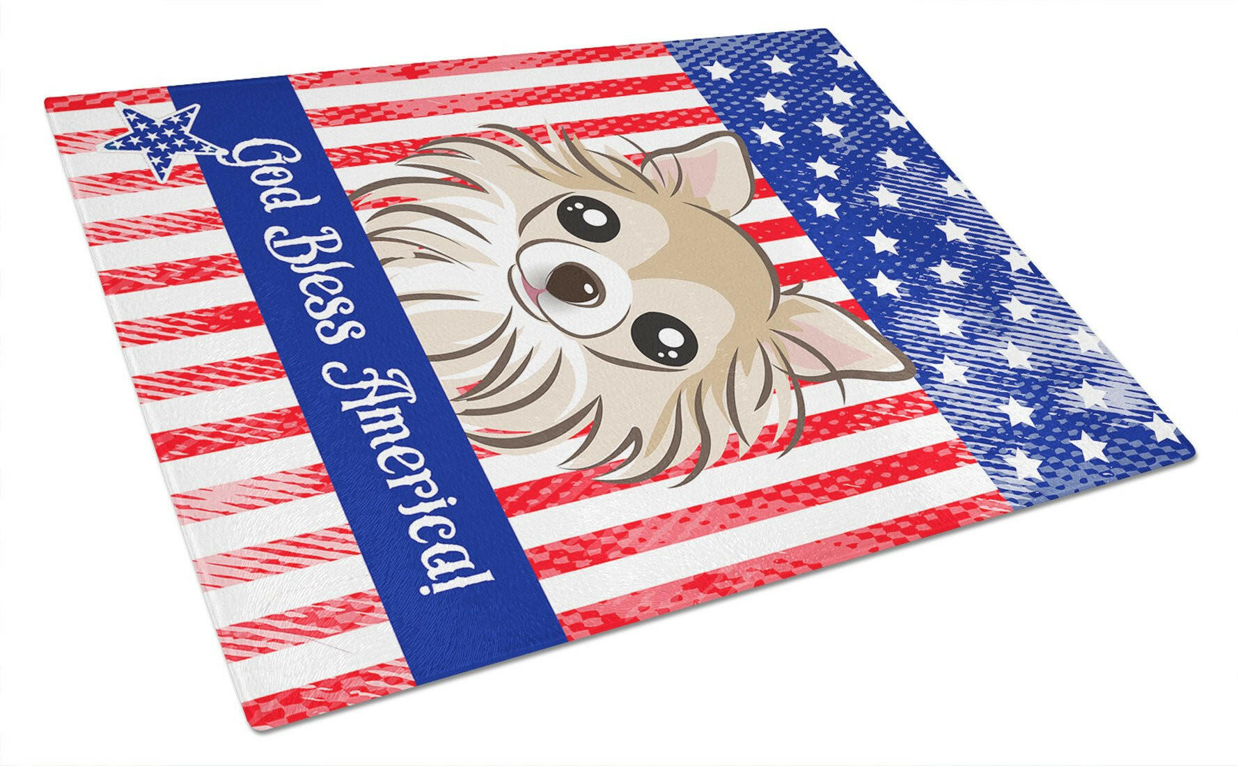 American Flag and Chihuahua Cutting Board Tempered Glass Kitchen Cutting Surface, Heat Resistant Chopping, Non-Slip Feet, Food Prep & Serving