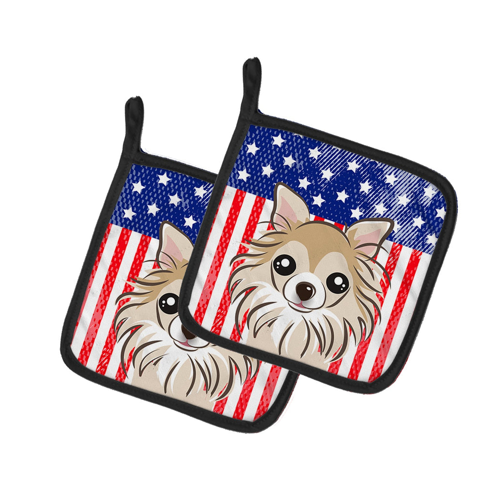 American Flag and Chihuahua Pot Holder Set of 2 Heat Resistant Quilted Hot Pads 7.5 x 7.5 Inch, Insulated Kitchen Trivets for Cooking & Baking