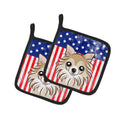 American Flag and Chihuahua Pot Holder Set of 2 Heat Resistant Quilted Hot Pads 7.5 x 7.5 Inch, Insulated Kitchen Trivets for Cooking & Baking