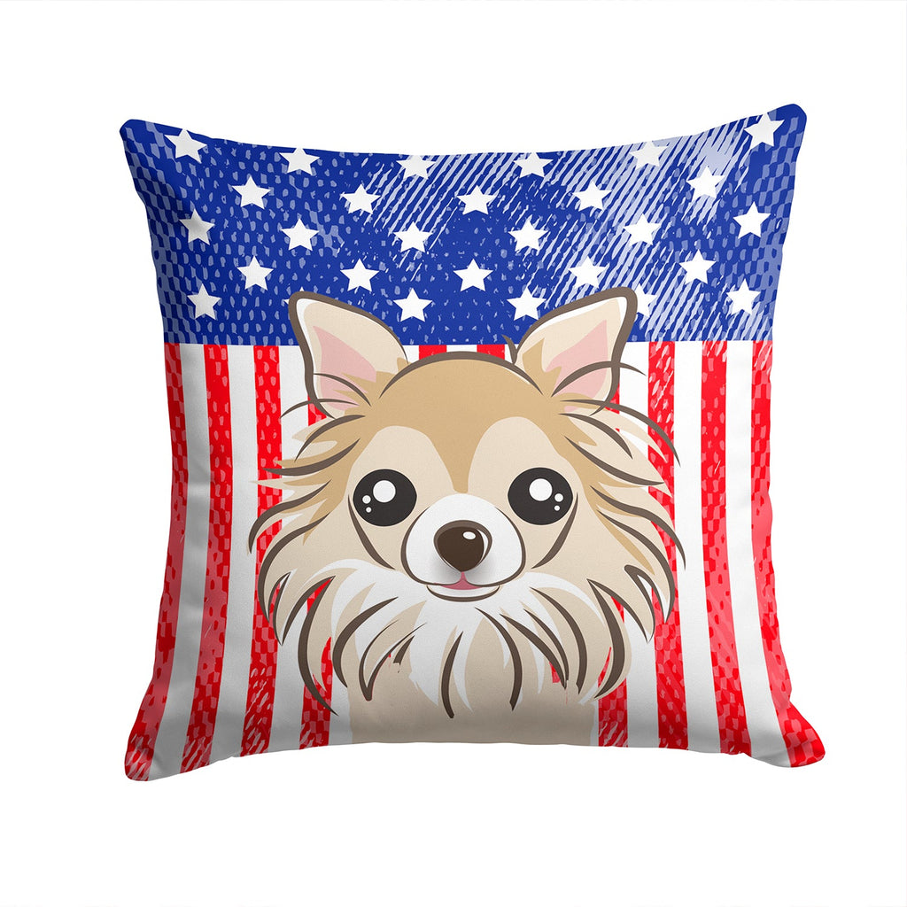 American Flag and Chihuahua Decorative Throw Pillow 14x14 Indoor Outdoor Accent Cushion, Fabric Cover with Insert for Sofa, Bed, Porch & Living Room
