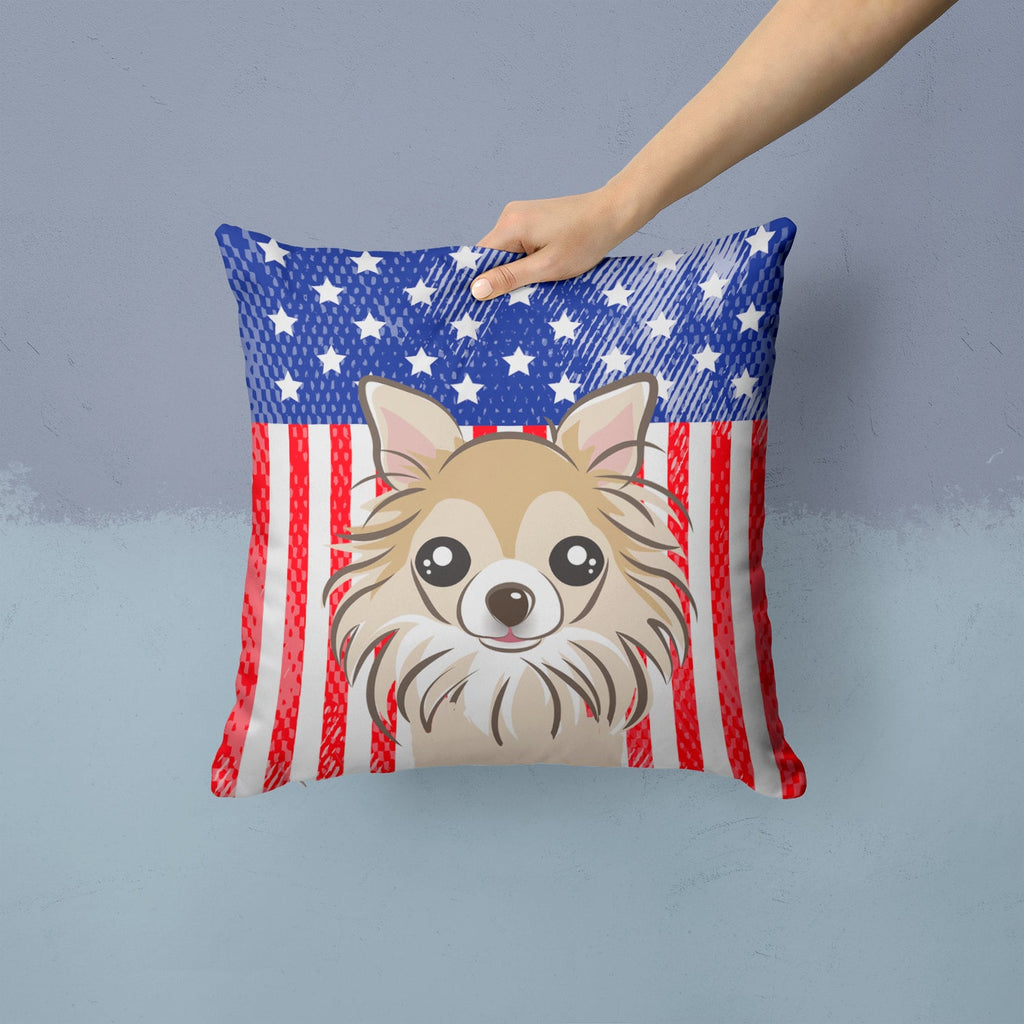 American Flag and Chihuahua Decorative Throw Pillow 14x14 Indoor Outdoor Accent Cushion, Fabric Cover with Insert for Sofa, Bed, Porch & Living Room