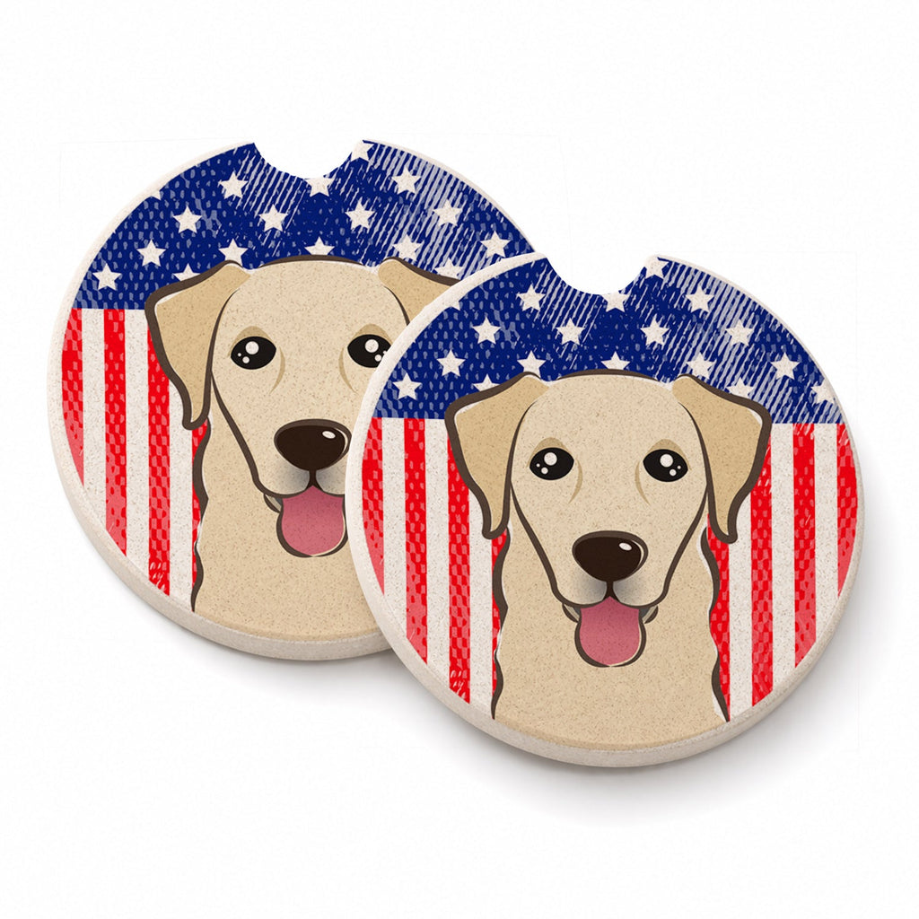 American Flag and Golden Retriever Set of 2 Cup Holder Car Coasters Absorbent Round Sandstone Coasters Gifts for Men or Women, 2.5, Multicolor