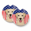 American Flag and Golden Retriever Set of 2 Cup Holder Car Coasters Absorbent Round Sandstone Coasters Gifts for Men or Women, 2.5, Multicolor