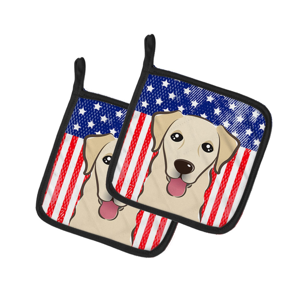 American Flag and Golden Retriever Pot Holder Set of 2 Heat Resistant Quilted Hot Pads 7.5 x 7.5 Inch, Insulated Kitchen Trivets for Cooking & Baking