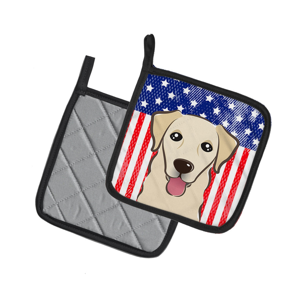 American Flag and Golden Retriever Pot Holder Set of 2 Heat Resistant Quilted Hot Pads 7.5 x 7.5 Inch, Insulated Kitchen Trivets for Cooking & Baking