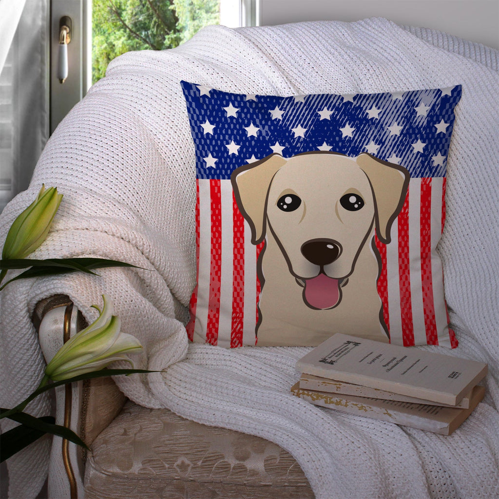 American Flag and Golden Retriever Decorative Throw Pillow 14x14 Indoor Outdoor Accent Cushion, Fabric Cover with Insert for Sofa, Bed, Porch & Living Room
