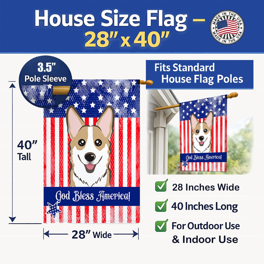 American Flag and Sable Corgi House Flag 28x40 Porch Sleeve Pole Decorative Outside Yard Banner Artwork Wall Hanging, Polyester